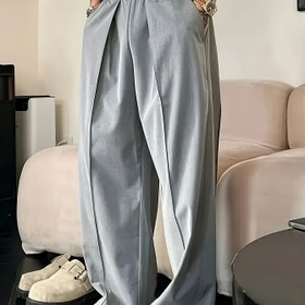 Resim Erkekler için Süper Rahat Geniş Paça Günlük Pantolonlar - Kontrast Detaylı Esnek Bel Orta Yükselişli Pantolonlar, Tüm Sezonlara Uygun Tek Renk Esnemez Kumaş ile Rahat Giyim ve Keyifli Boş Zaman Kıyafeti, Pürüzsüz Dokulu 