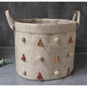 Resim Just Cheap Store Katlanabilir Çok Amaçlı Ponponlu Yuvarlak Düzenleyici Saklama Kutusu Organizer Keçe (Mini Boy) - 03785 