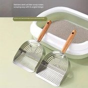 Resim Ekstra Büyük Paslanmaz Çelik Tuvalet Küreği - Ergonomik Ahşap Saplı, Tavuklar, Kediler, Köpekler ve Topaklanan Kum için Çok Amaçlı Evcil Hayvan Atık Temizleyici - Dayanıklı, Hijyenik & Kolay Temizlenebilir Tasarım 