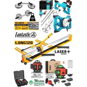 Resim Staxx Power Fantastic 4'lü Set 120CM Seramik Fayans Kesme Mak + 2'li Vantuz + Boya Karıştırıcı + 16 Satır Lazer 