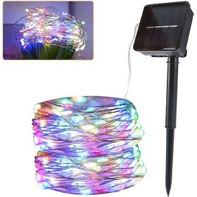 Resim Moveevo Güneş Enerjili Led Işık Zinciri Dış Mekan Bakır Tel 4 Renkli 12 Metre 100 Işık, Su Geçirmez Tatil Bahçe Decoru 