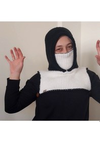 Resim Kemzey Handmade El Yapımı Balaklava, Örgü Şapkalı Boyunluk , Yünlü Şapka Siyah - Beyaz 