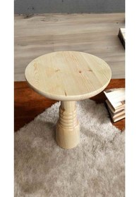 Resim Doğal Naturel Renk Masif Ahşap Tekli Yan Sehpa Mantar Sehpa Bej 