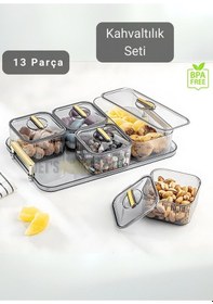 Resim 6 Lı Kahvaltı Seti 13 Parça Kahvaltılık Bpa Free Sunumluk Şık Tepsili Kahvaltılık Şeffaf 