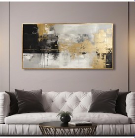 Resim Yağlı Boya Dokulu Tablo Siyah Altın Gold Soyut Altın Çerçeveli U08042-179056 
