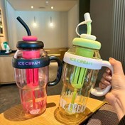 Resim 1 adet Büyük Kapasiteli 1200ml/40.58oz Plastik Spor Su Şişesi, Elle Tutma Kulpu ve Çay Bardağı ile, Araç, Öğrenciler, Outdoor Aktiviteler için Taşınabilir PC Malzemesi - Çok Renkli Seçenekler 