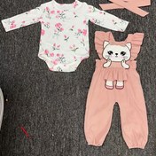 Resim Kızlar İçin Şık Baskılı Uzun Kollu Üst + Sevimli Kedi Desenli Arka Askılı Pantolon + Saç Bandı 3 Parça Set/P100814, Dış Mekan İçin Mükemmel 