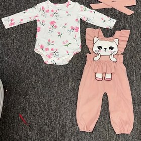 Resim Kızlar İçin Şık Baskılı Uzun Kollu Üst + Sevimli Kedi Desenli Arka Askılı Pantolon + Saç Bandı 3 Parça Set/P100814, Dış Mekan İçin Mükemmel 