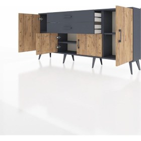 Resim Arges Konsol 3 Raflı 2 Çekmeceli 4 Kapaklı 176x30x83 Antrasit-çam/antrasit Çam/antrasit 