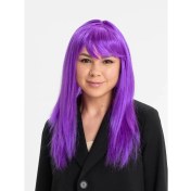 Resim Kuzgun Ticaret Mor Renk Düz Kesim Uzun Parti Peruğu Takma Saç 