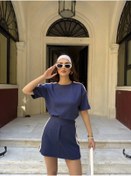 Resim Genel Markalar Osy Modal Yumuşak Dokulu Kumaş Parçalı Bisiklet Yaka T-shirt Mini Şortlu Etek İkili Takım -Lacivert 