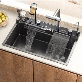 Resim Larens Lüks Dijital Göstergeli Telefon Tutamaklı Eviye Seti 4mm Antrasit - Gri 