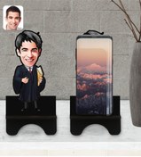 Resim Bk Gift Kişiye Özel Erkek Avukat Karikatürlü Ahşap Biblo Telefon Standı-1 
