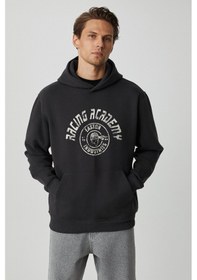 Resim Grimelange Edgar Erkek Yumuşacık Kapüşonlu Oversize Antrasit Sweatshirt 