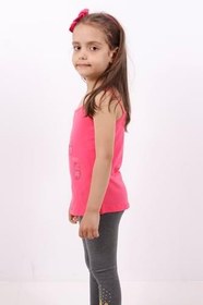 Resim Kız Çocuk Kedi Baskılı Atlet Fuşya 