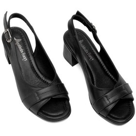 Resim Elit Koc22-18 Kadın Hakiki Deri Topuklu Sandalet Siyah Siyah 