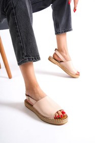Resim Mubiano Hakiki Deri 601-PD Pudra Kadın Espadril Sandalet & Terlik 