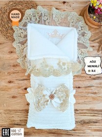 Resim Kışlık Bebek Kundağı Unisex Bebek Dış Kundak Battaniyesi Hastane Çıkışı Kundak Battaniye Knd45319 Ekru 