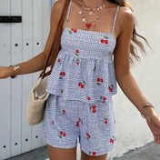 Resim Kadın İlkbahar/Yaz Çizgili Baskılı Camisole Takımı 