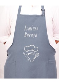 Resim Mutfak Önlüğü Kişiye Ve İsme Özel Nakışlı Mutfak Önlüğü Şef 2 Farklı Renkler Mavi 