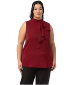 Resim Büyük Beden Yarım Dik Yaka Asimetrik Volanlı Kolsuz Bordo Bluz Bordo 