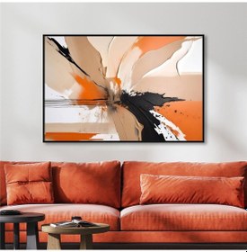 Resim Yağlı Boya Dokulu Tablo Kahve Bej Siyah Soyut Siyah Çerçeveli U08045-179059 