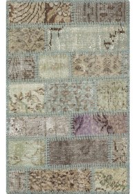 Resim Güzel Çiçekli Teal Rengi El Dokuma Patchwork Paspas 