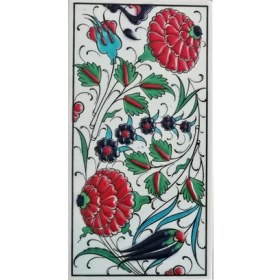 Resim Armada Çini 10x20 Cm ED 221 İki Karanfil Kütahya El dekoru Çini Karo 