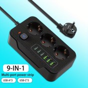 Resim Yeni çok fonksiyonlu priz, 6 prizli (3 USB-A + 3 TYPE-C), 2 metre uzatma kablosu ile ev, ofis, mutfak ve garaj için uygun 