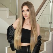 Resim 1 adet 7JHH PERUK Kadın Uzun Düz Ombre Kahverengi Peruk, 86.36 cm, Yüksek Yoğunluklu %150, Isıya Dayanıklı Sentetik Saç, Gül Fileli Bone, Orta Perçem, Günlük ve Parti Kullanımı İçin 