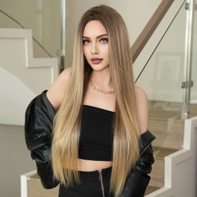 Resim 1 adet 7JHH PERUK Kadın Uzun Düz Ombre Kahverengi Peruk, 86.36 cm, Yüksek Yoğunluklu %150, Isıya Dayanıklı Sentetik Saç, Gül Fileli Bone, Orta Perçem, Günlük ve Parti Kullanımı İçin 