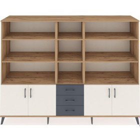 Resim Hyperion Dolap 11 Raflı 3 Çekmeceli 4 Kapaklı 220x44x163 Çam-ayta Çam-aytaşı/antrasit 