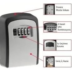 Resim NY Home 4 Hane Şifreli Dış Mekan Su Geçirmez Anahtar Saklama Gizleme Dolabı Kutusu Kasası 
