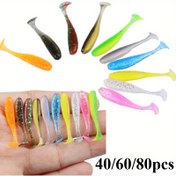 Resim 40/60/80 adet Mikro Soft Balıkçılık Yemleri T-tail 4cm Solucan Yem Küçük Yapay Yem Jig Wobblers Bass Balıkçılık Takımı 