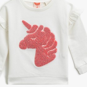 Resim Kız Bebek Unicorn İşlemeli Fırfırlı Bisiklet Yaka Pamuklu Uzun Kollu Sweatshirt 