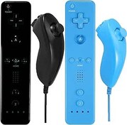 Resim Wii Uzaktan Kumanda ve Nunchuck Denetleyici, Wii/Wii U ile Uyumlu Silikon Kılıf ve Bilek Kayışı (Siyah ve Mavi) 