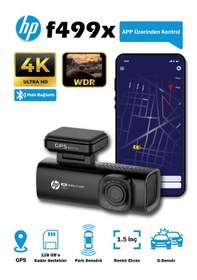 Resim Hp F499x 4k Wdr, Araçiçi Kamera, 1.5 Inch Renkli Lcd Ekran, Gps Li, Wi-fi Destekli 