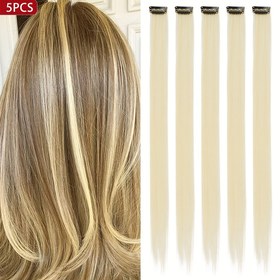 Resim 5 Paket Altın Sarısı Klipsli Saç Ektensiyonları, 20 İnç Uzun Düz Sentetik Saç Cadılar Bayramı Kostümü, Moda Partisi, Noel, Kadınlar İçin Yeni Yıl Hediyesi 