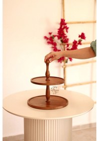 Resim 2 Katlı Ahşap Kek Pasta Sunumluk Standı 