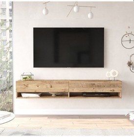 Resim Aven Tv Ünitesi Tv Sehpası Kapaklı Raflı 180cm Çam Ave9-a Atlantik Çam 