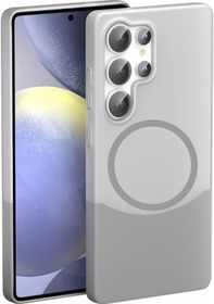 Resim Samsung Galaxy Uyumlu S25 Ultra Kılıf M-safe Şarj Özellikli Mıknatıslı Çift Renk Duble Kapak Gri 