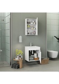 Resim Biani Fix Loft 55 Cm Banyo Dolabı,Seramik Lavabolu, Aynalı,Lavabo Dahil,Mdf,Mat Beyaz 