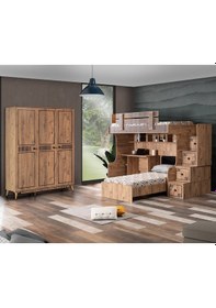 Resim Setaymobilya Ranza, Natural Ranza Karyola Çalışma Masası Dolap+2 Comfort Yatak 