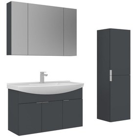 Resim Orka Purus 100 Cm Mat Antrasit Ayna Dolaplı Banyo Dolabı Takım Ve Boy Dolabı Asma Antrasit 