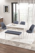 Resim Canisa Concept Zen Serisi 80x132 Mdf Açılabilir Beyaz Mermer Desen Masa Takımı 4 Füme Sandalye Ve 1 Bench 