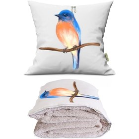 Resim Blue Bird Tv Battaniyeli Opsiyonel Dekoratif Araç İçi Yastık Çok Renkli 