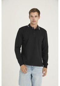 Resim Kly Erkek Polo Yaka Pamuklu Yumuşak Dokulu Modern Sweatshirt Sİyah 