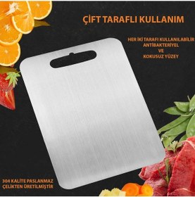 Resim Paslanmaz Çelik Kesme Tahtası - 3 Lü Set Üst Kalite Antibakteriyel Kesme Tahtası Metalik 