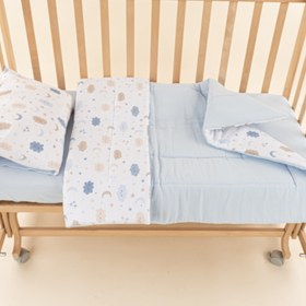 Resim Bebek Yorgan Nevresim Seti - İki Katlı Organik Muslin - Bebe Mavi - Mavi Bulut 