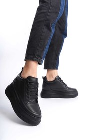 Resim She KADIN İÇTEN GİZLİ TOPUKLU SİYAH SPOR AYAKKABI SNEAKER 